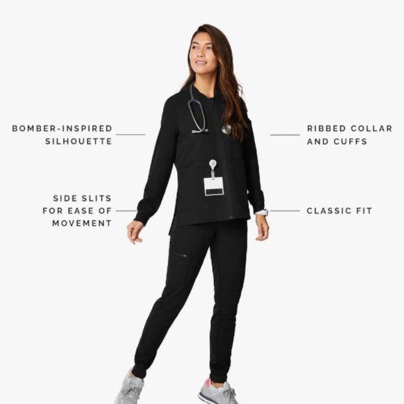 Sz XS Figs Black Bellery Bomber Scrub Jacket Women's X-Small - Picture 3 of 16